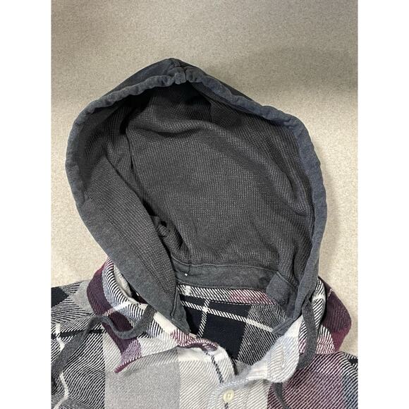 AE American Eagle Men’s Sz Medium Plaid Flannel Shirt Jacket With Removable Hood - Picture 10 of 13